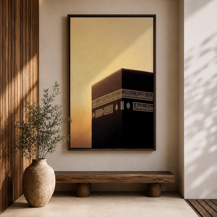 Elegant archival canvas print of Kaaba at sunset
