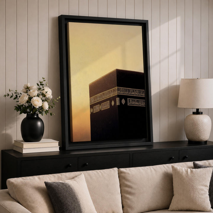 Living room display of Mecca sunset wall art