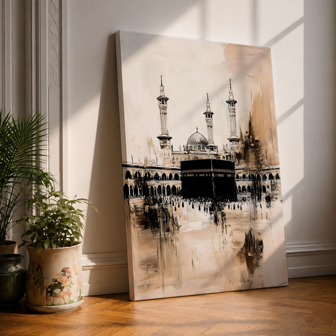 Abstract Islamic wall art featuring the Kaaba in Mecca