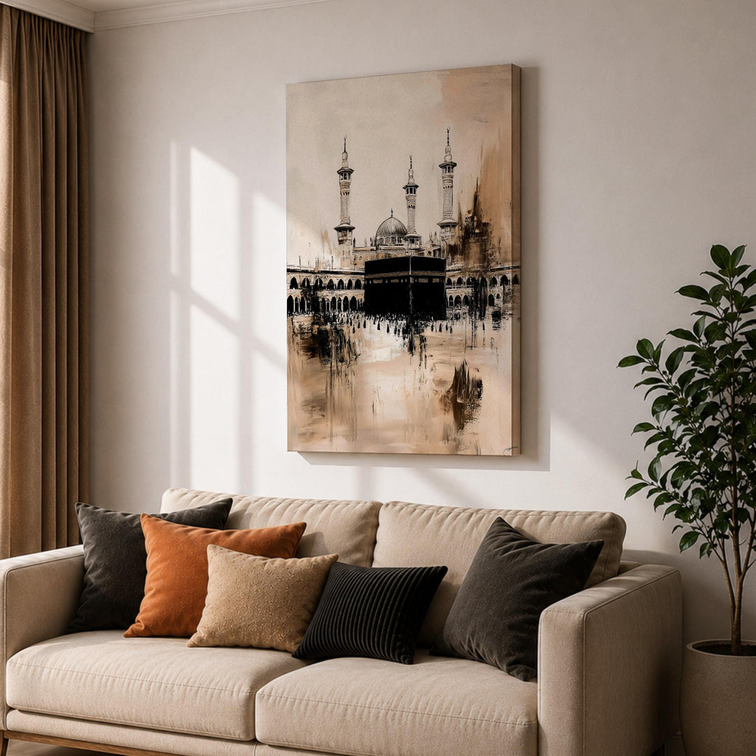 Religious wall art with sacred Mecca motif