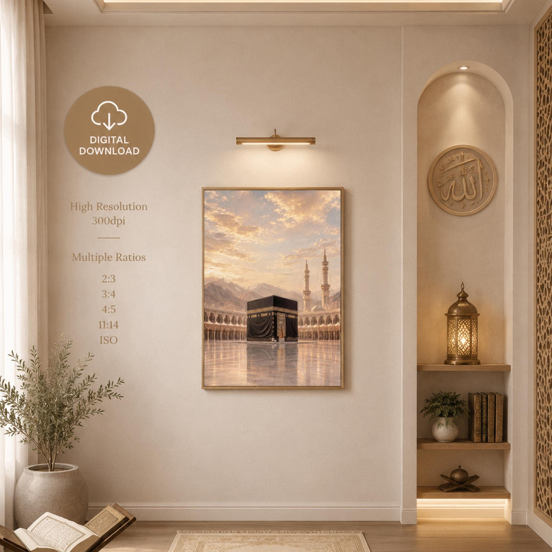 Group of multi-panel prints forming cohesive wall display