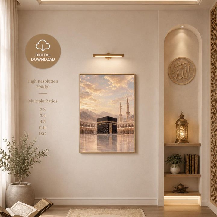 Group of multi-panel prints forming cohesive wall display