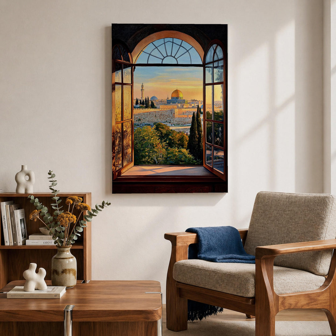 Framed canvas depicting sacred Islamic site and arches