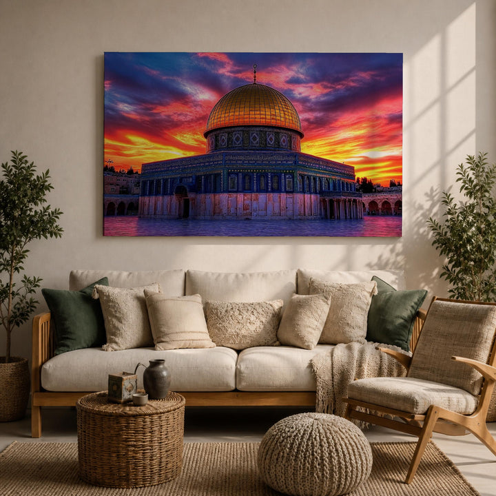 Islamic architecture silhouette at dusk on premium framed canvas