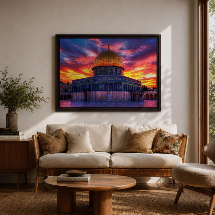 Islamic decor wall art with sunset skyline and architectural details