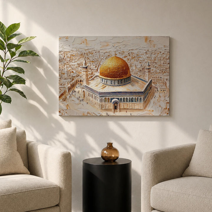 Contemporary Islamic wall art featuring Dome of the Rock in frame
