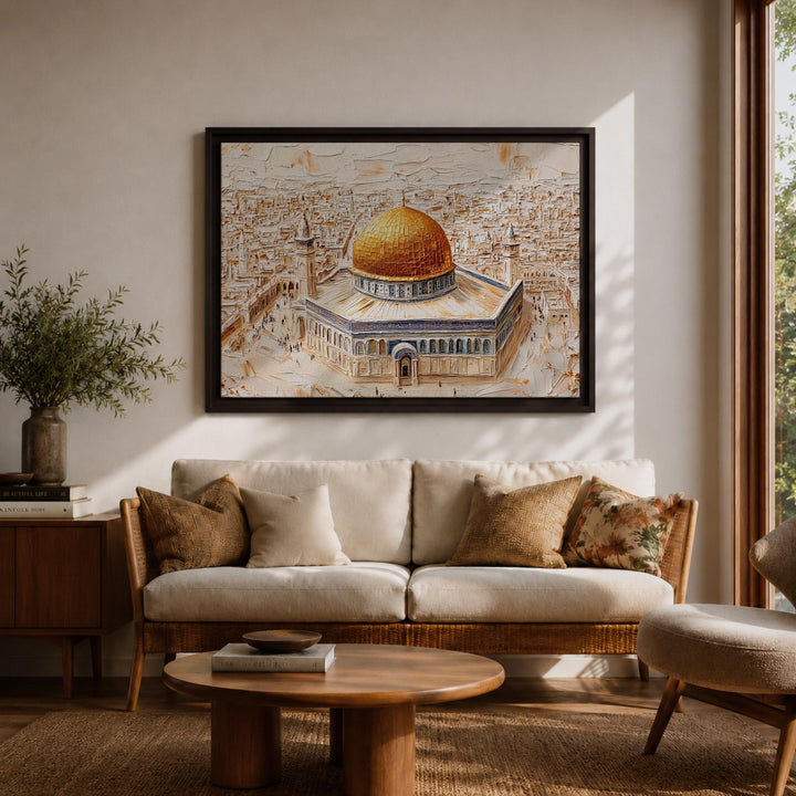 Dome of the Rock aerial panorama on framed canvas wall art