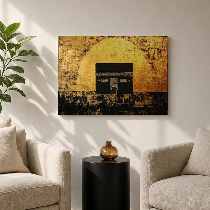Interior decor: Kaaba Mecca framed canvas art in living room