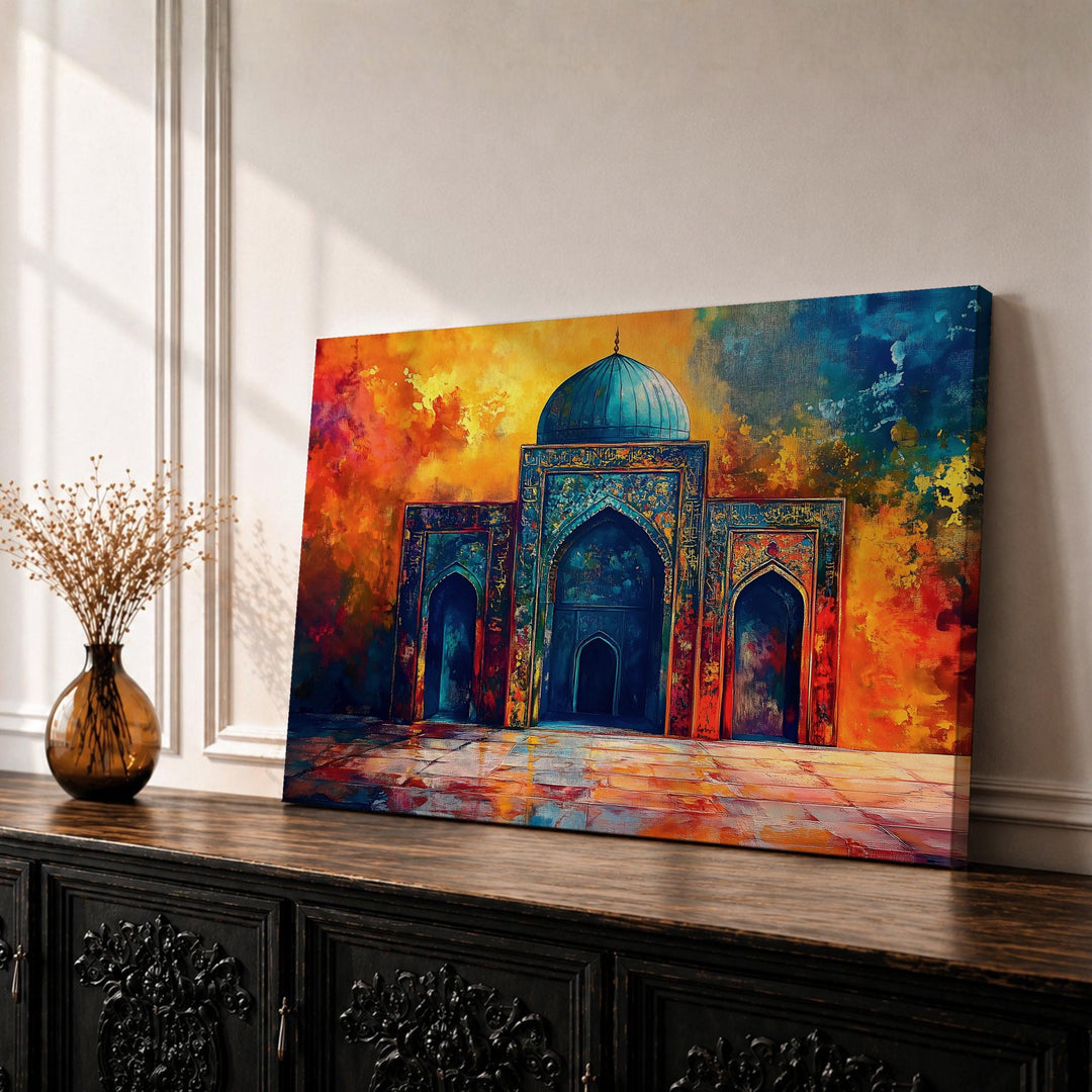Framed canvas wall art featuring ornate Mughal mosque archway