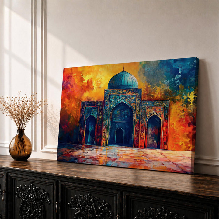 Framed canvas wall art featuring ornate Mughal mosque archway