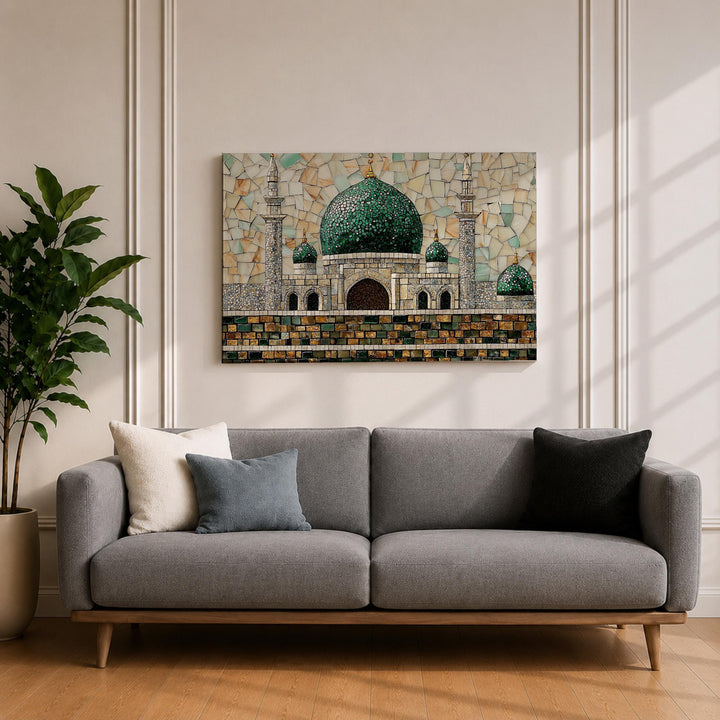 Framed canvas wall art with abstract Islamic mosaic pattern