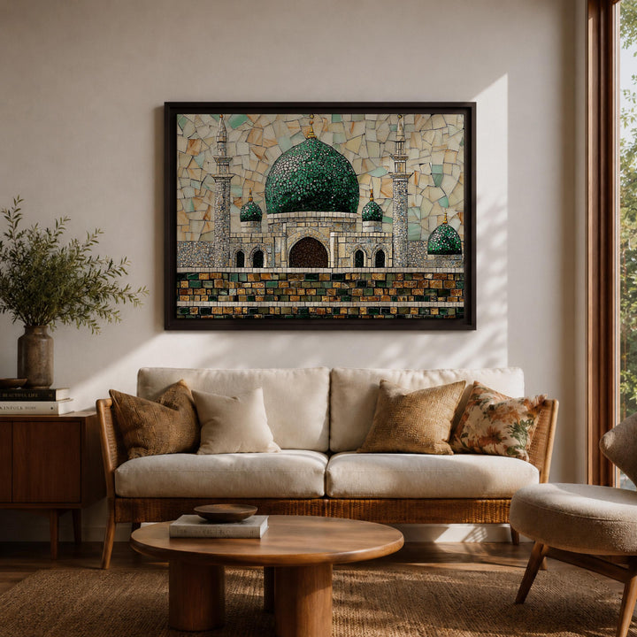 Religious wall art for living spaces with mosque mosaic on canvas