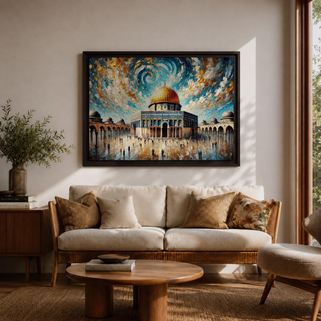 Temple Mount-inspired canvas art with rich color and framing