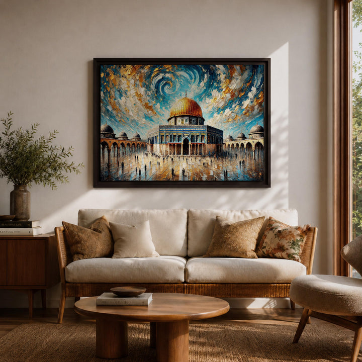 Temple Mount-inspired canvas art with rich color and framing