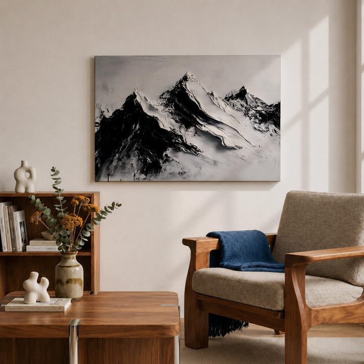 Gallery-style framed canvas art with alpine scenery