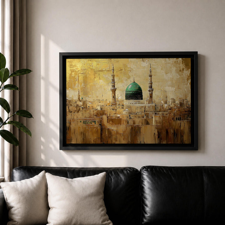 Abstract Islamic art print in green tones for living room decor