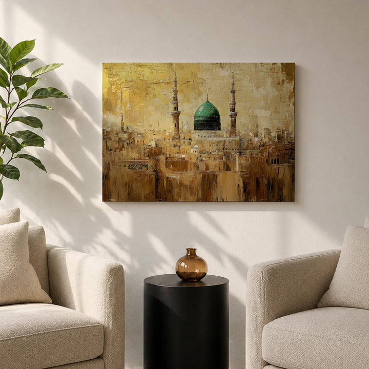 Decorative Islamic art print with green dome accent for sala