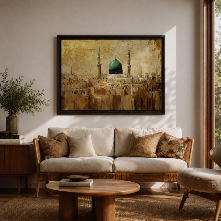 Elegant religious art print in a dark frame for study