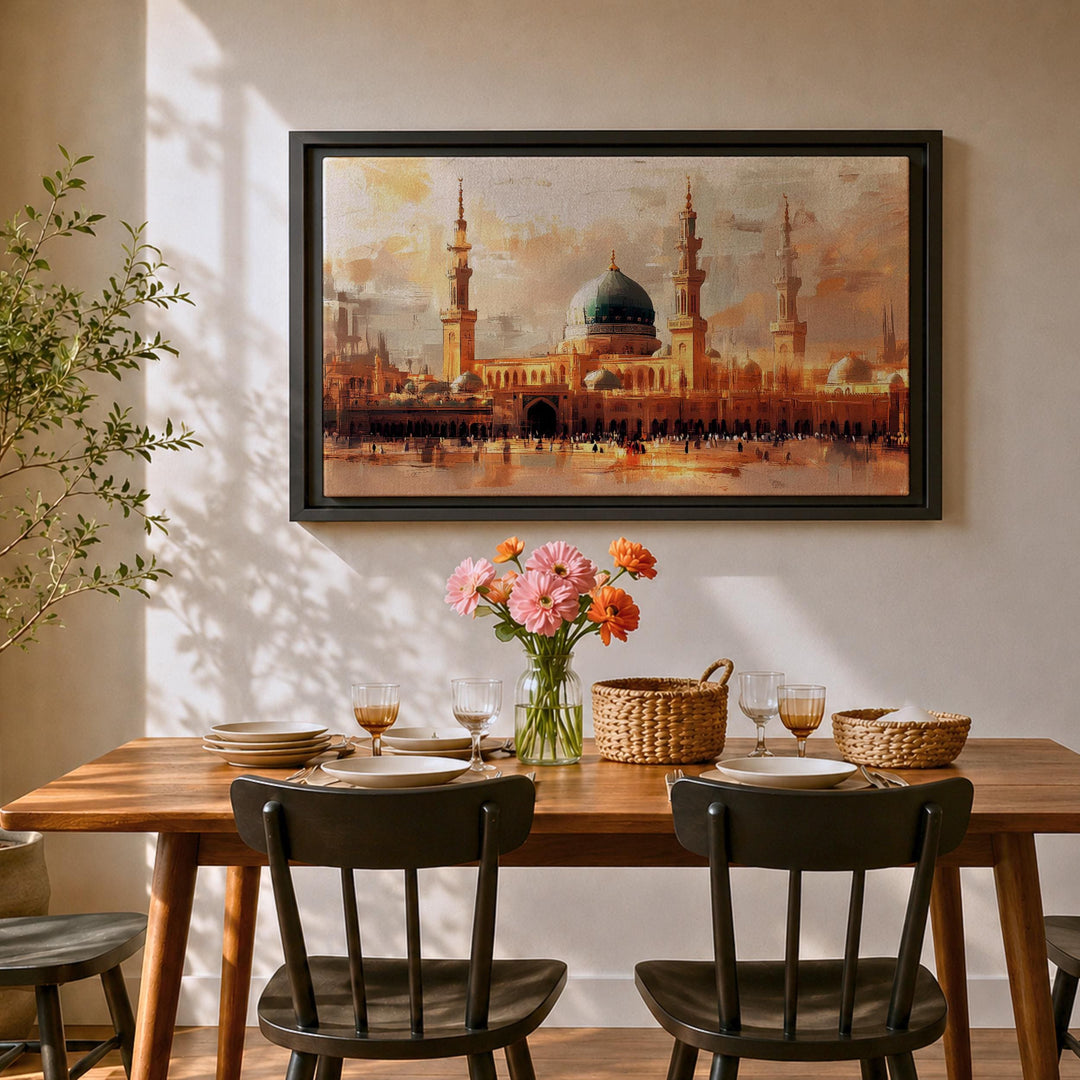 Framed Islamic wall art featuring Green Dome of Prophet&