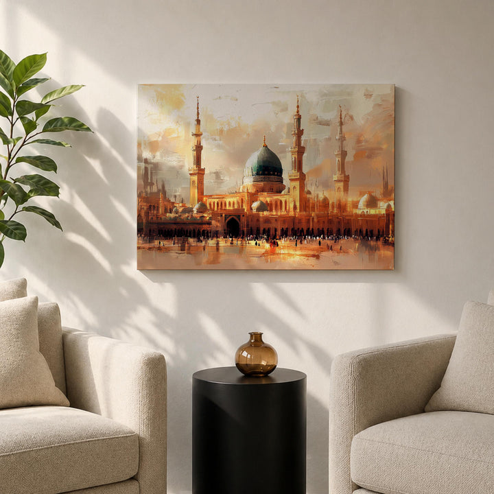 Elegant green dome framed canvas art for living room or hallway