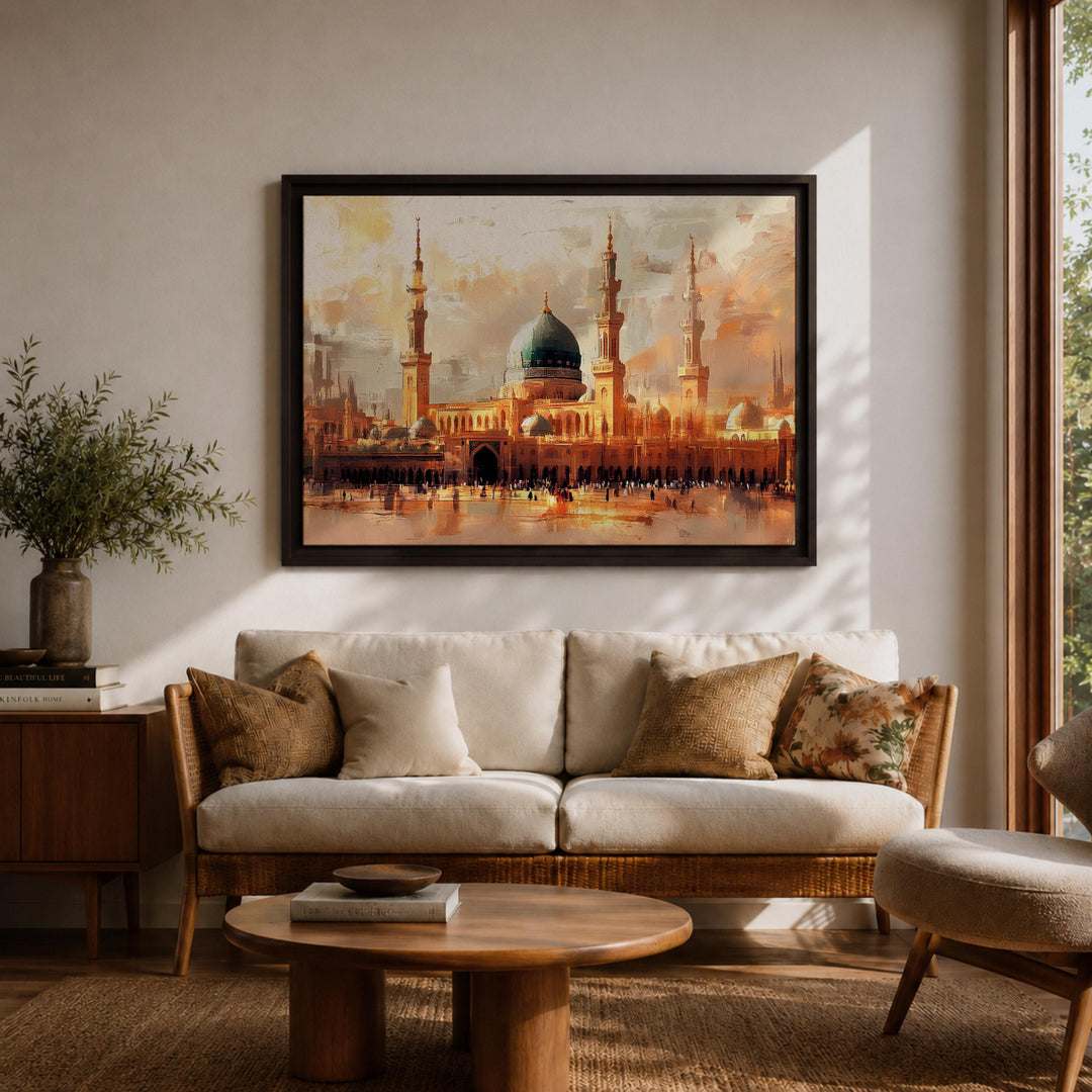 Masjid Nabawi green dome canvas print close-up of texture and frame