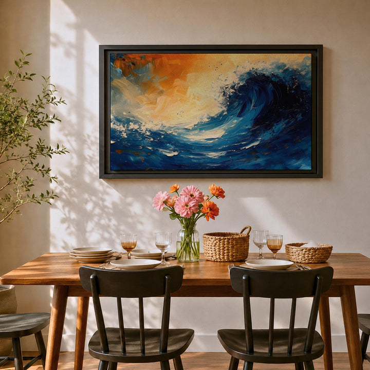 Hokusai-inspired ocean wave art in luxe frame