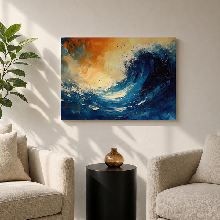 Wide ocean horizon canvas art in home gallery