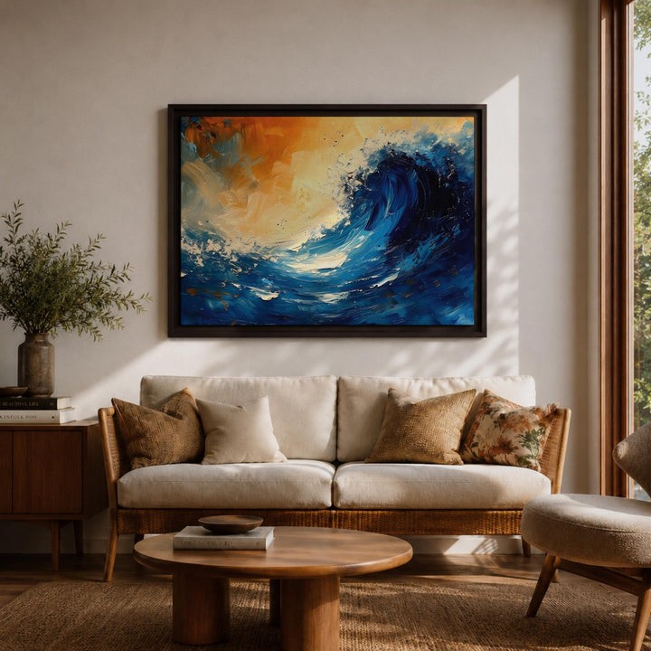 Bright blue wave wall art for modern interiors