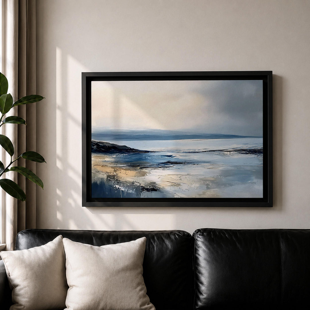 Close-up texture of seascape canvas showing painterly strokes