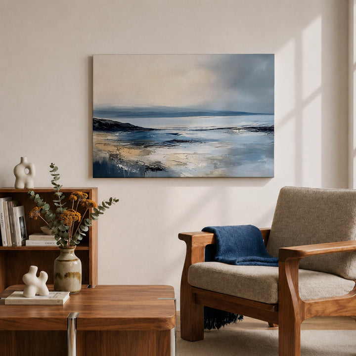 Ocean horizon artwork in premium frame ready to hang