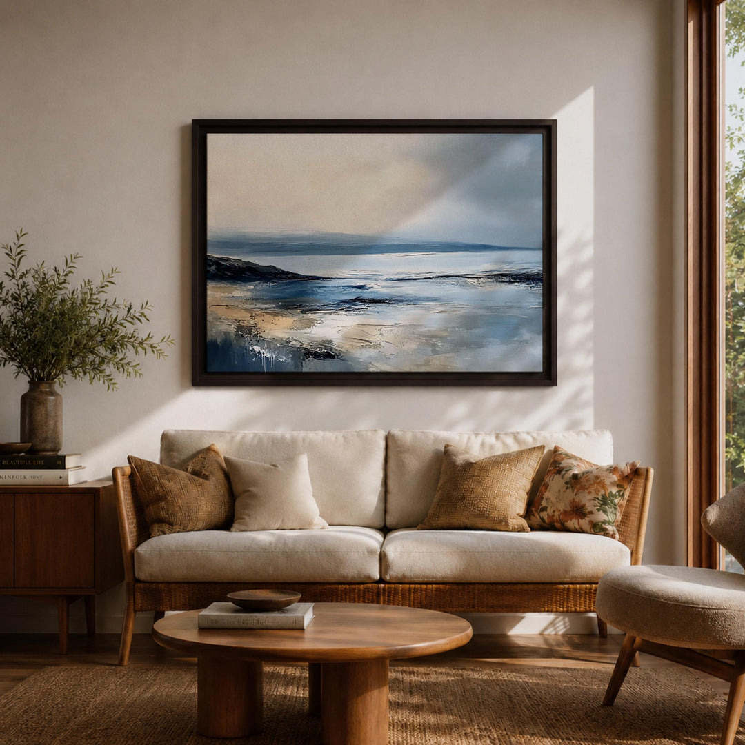 Framed canvas seascape art for living room or bedroom