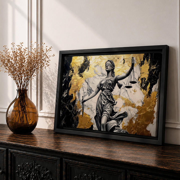 Lady Justice scales of justice framed canvas wall art for law offices