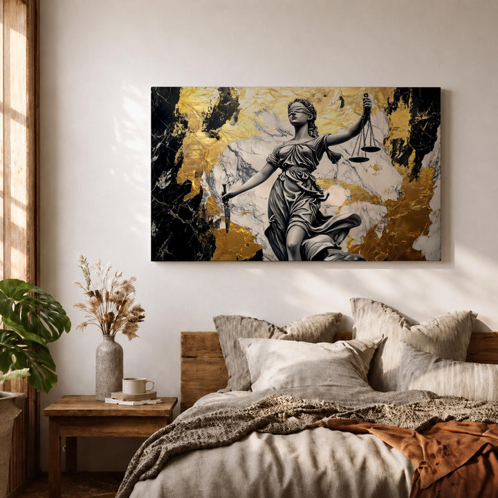 Framed Lady Justice art ready to hang in study or law office