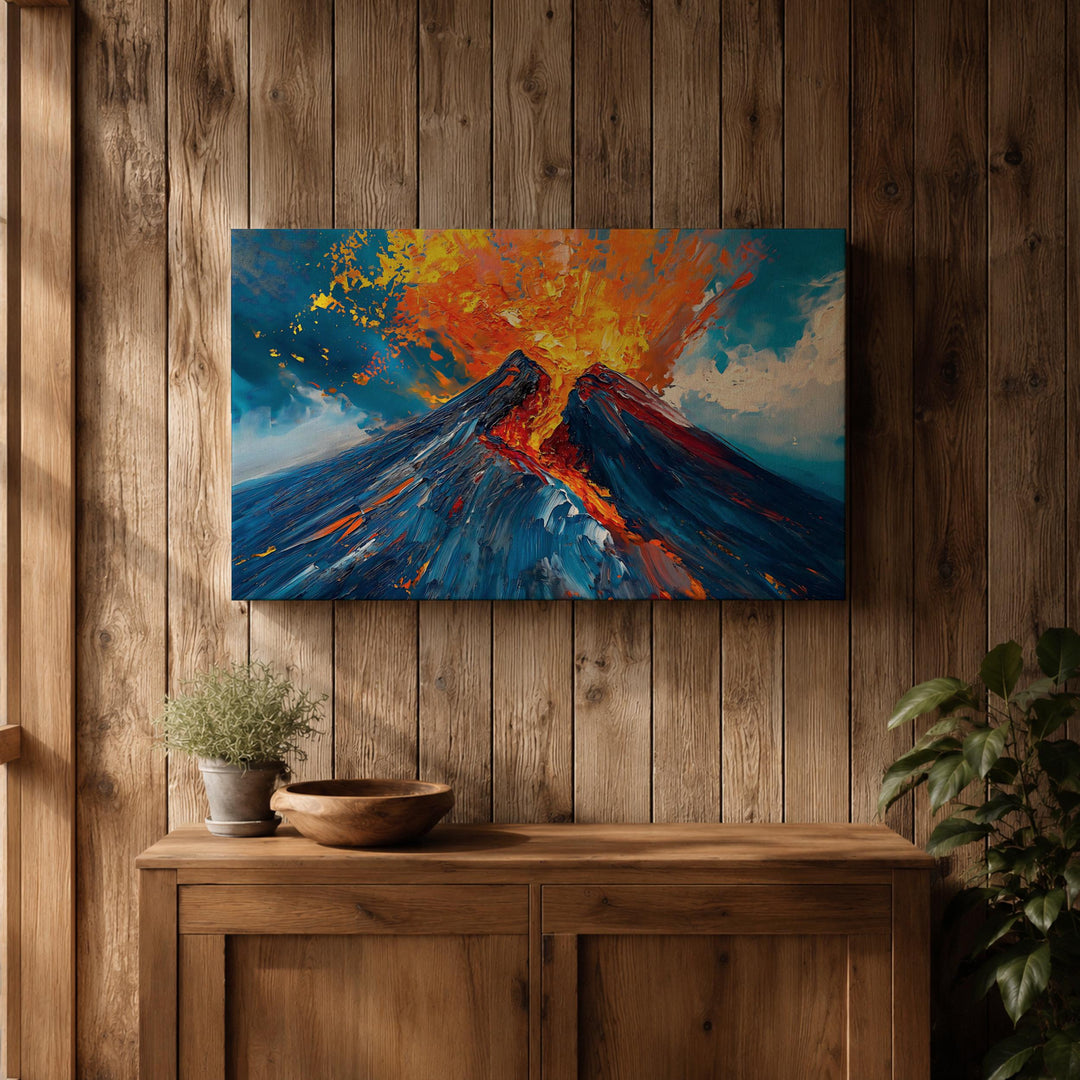 premium framed volcano wall art for bedroom or lounge