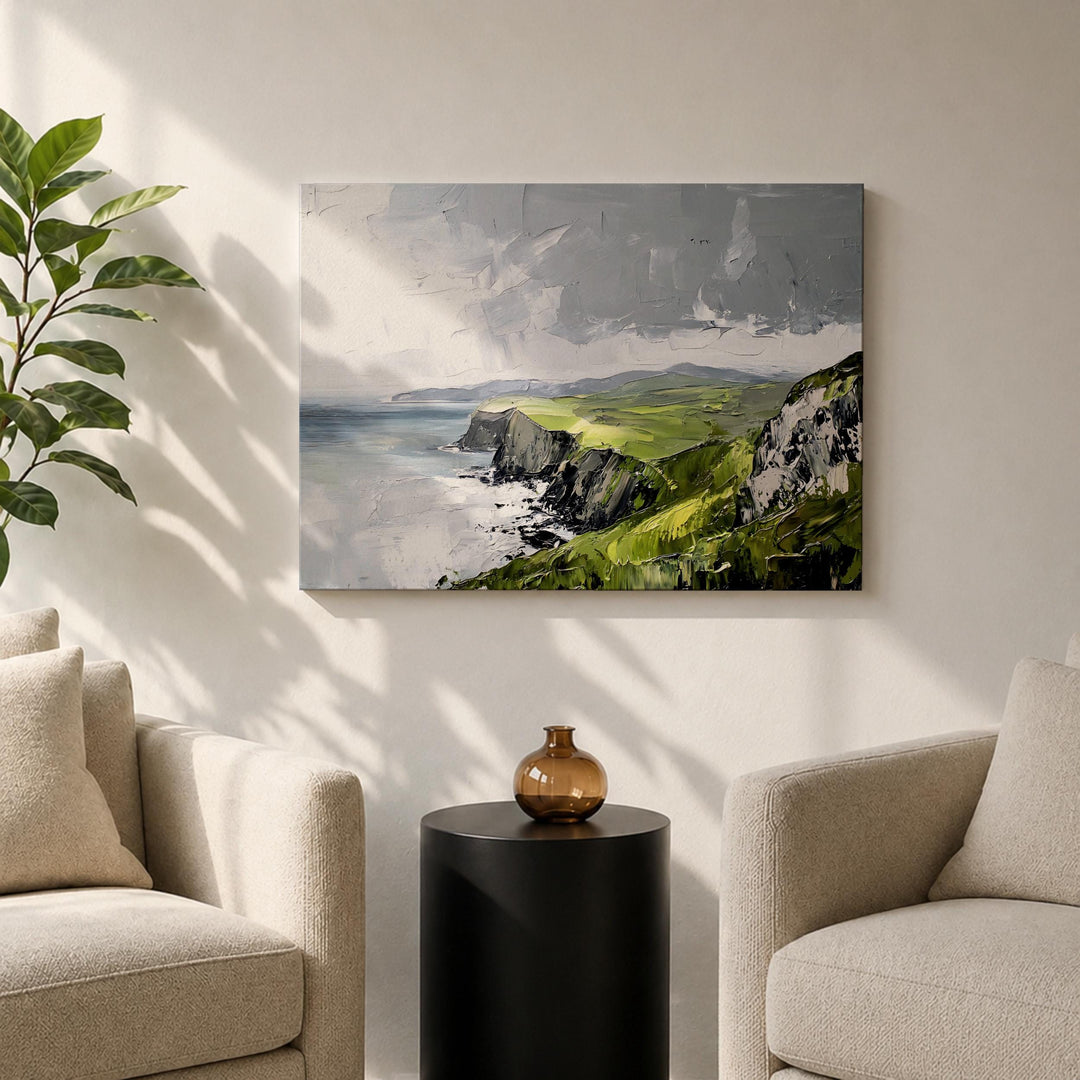 Texture-rich coastal cliffs artwork ready to hang
