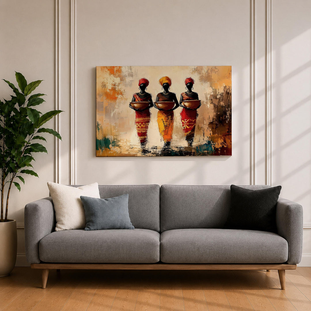 Ethnic decor: African women portrait on gallery canvas