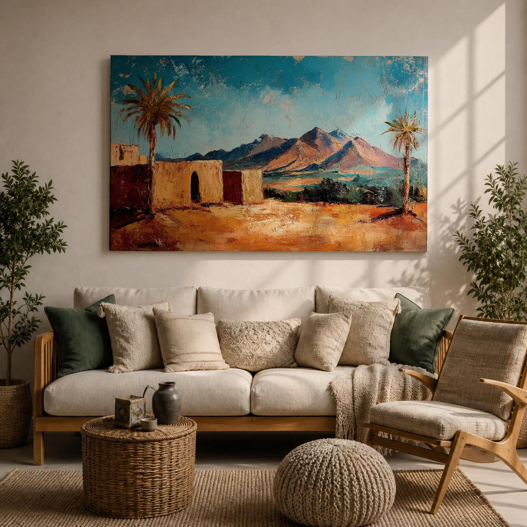 Desert horizon with palm silhouettes for premium wall decor - close-up