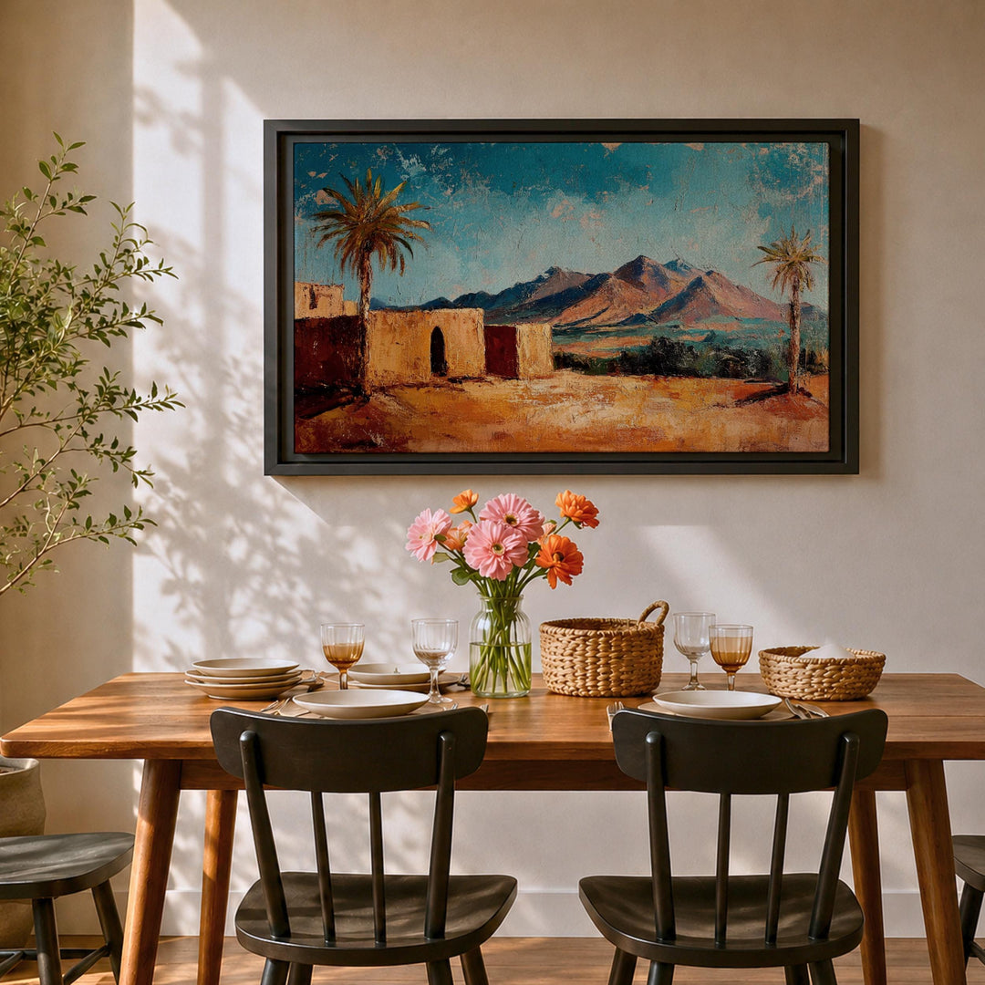 Oasis scene with palm trees for framed canvas wall art