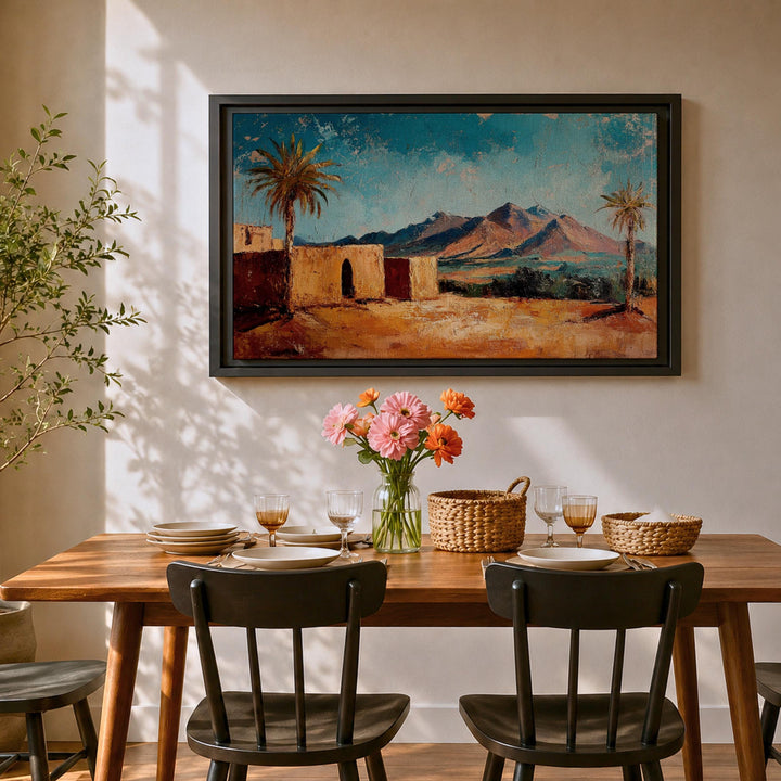 Oasis scene with palm trees for framed canvas wall art