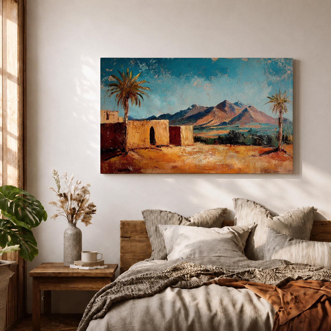 Mediterranean boho styled desert landscape on canvas print in frame