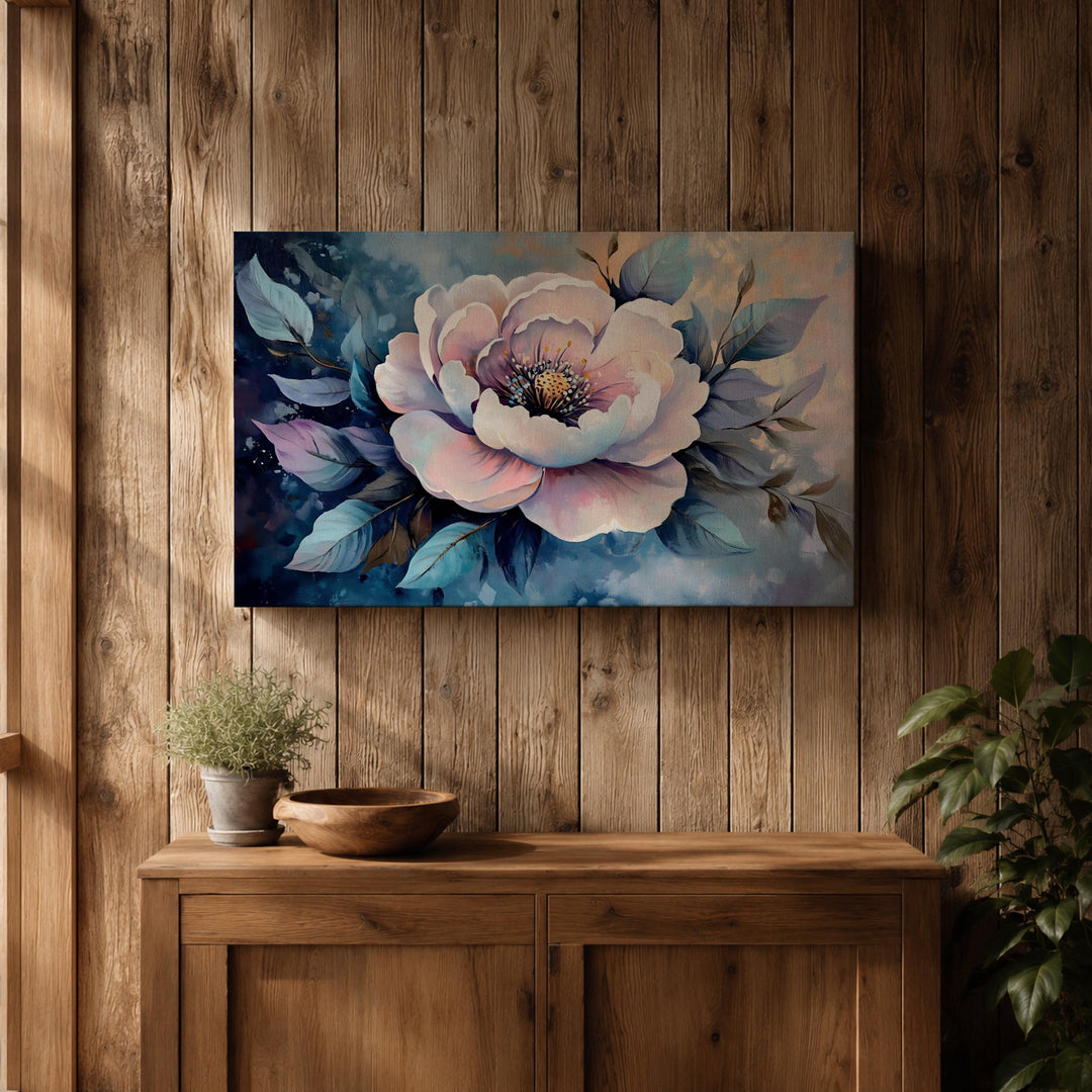 Framed garden blossom peony canvas print for home interiors