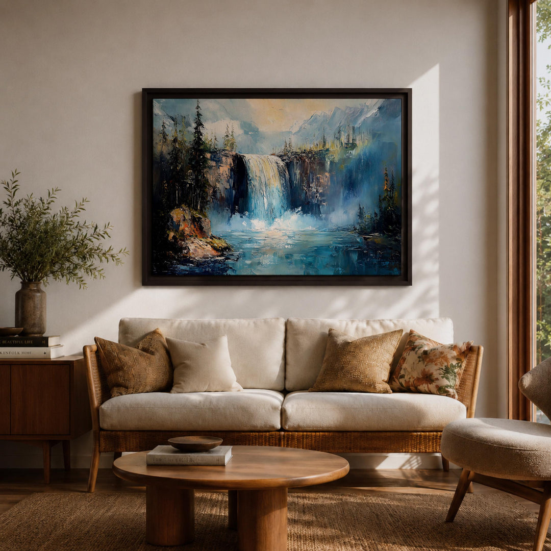Calming woodland scene on framed canvas for living spaces