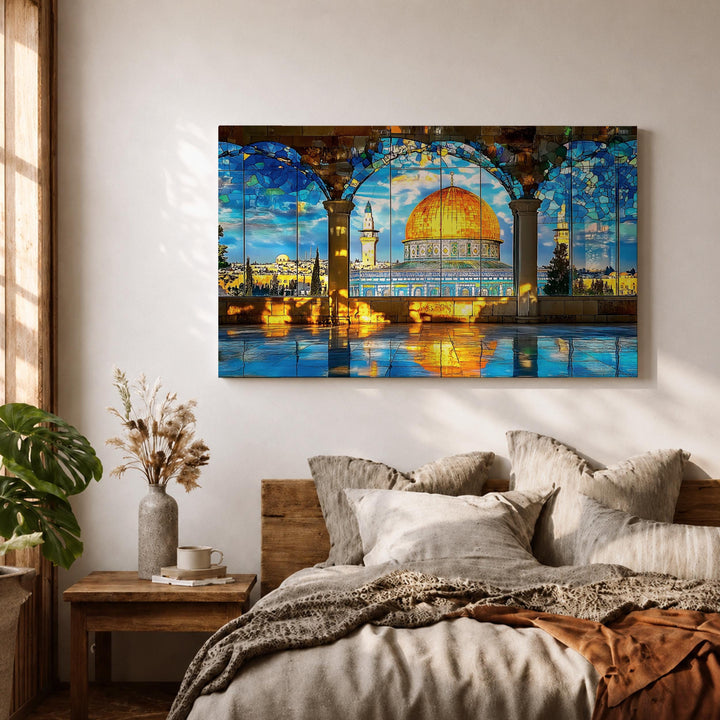 Framed canvas wall decor featuring arch view and Temple Mount mosaic