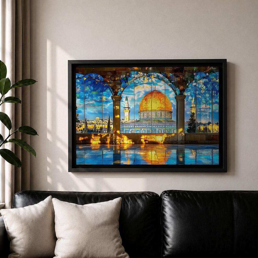 Arch motif and intricate geometry in Masjid Al Aqsa wall art