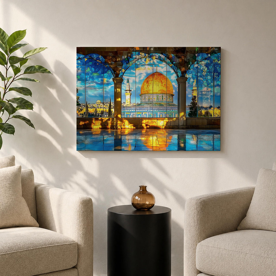 Masjid Al Aqsa arch design on archival ink framed canvas