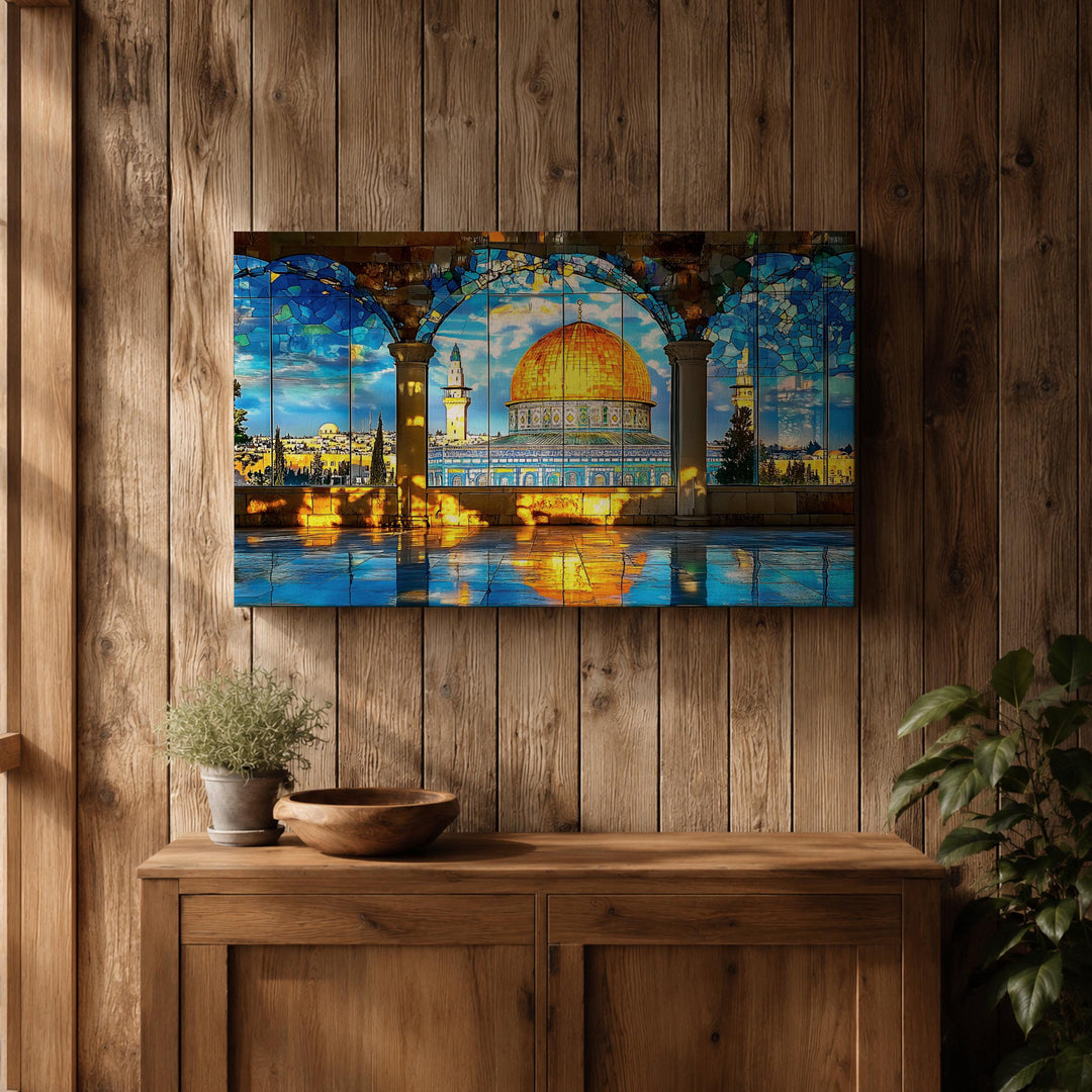 Elegant wall art for living room with arch view and mosaic pattern