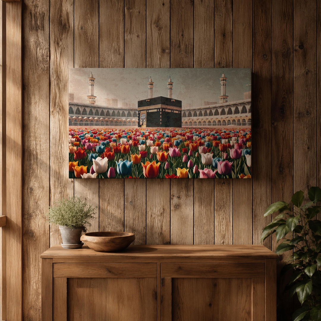Premium framed Kaaba Tulip Field wall decor piece