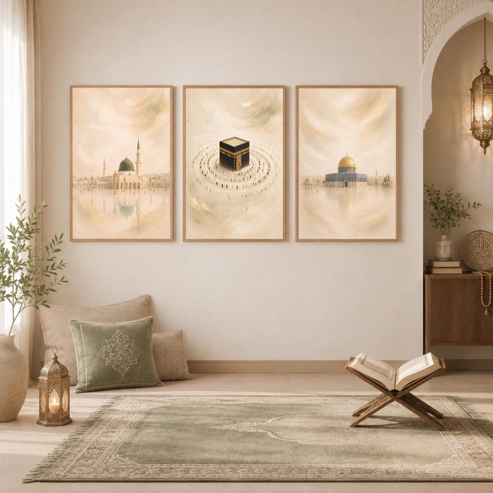 Jerusalem-inspired abstract Islamic wall art, panel 3 on canvas