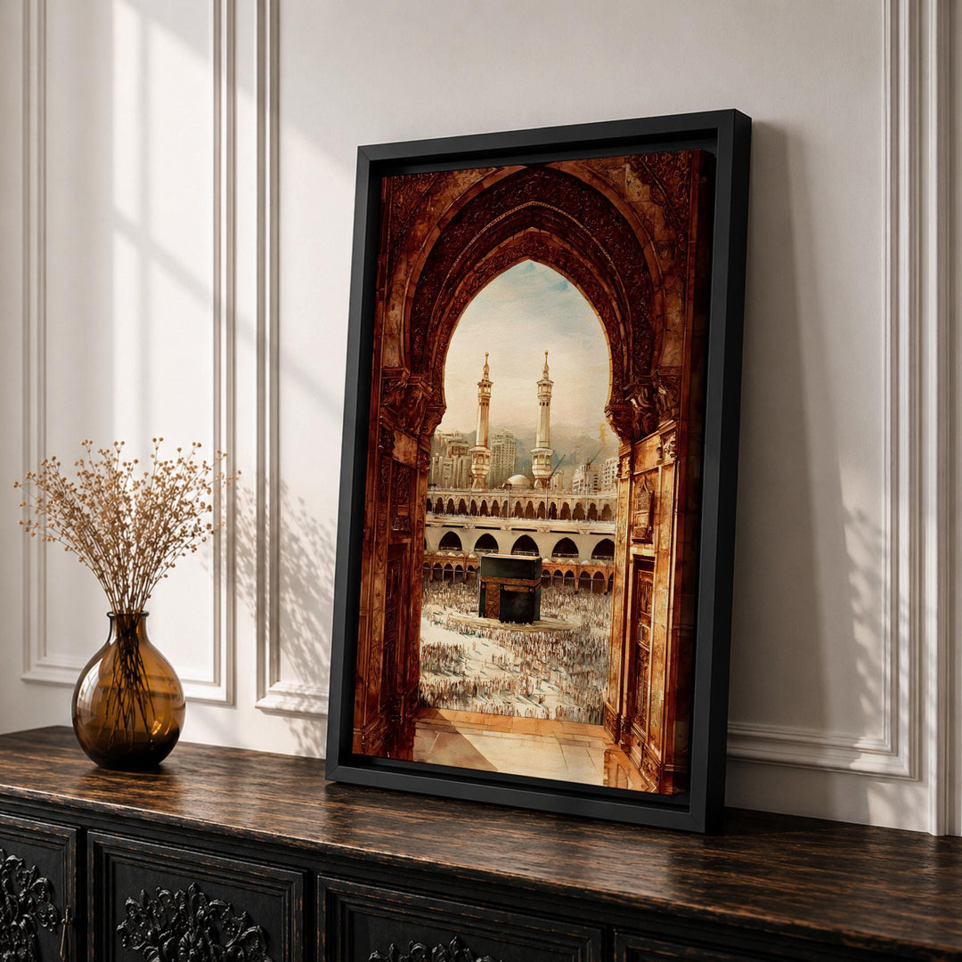 islamic architecture wall art with kaaba design in frame
