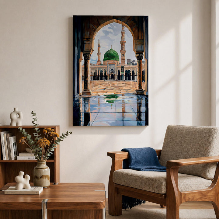 Masjid Nabawi green dome art on premium framed canvas